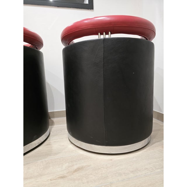 Armchairs in Black and Red Leather Chrome, 1980s, Set of 2 For Sale - Image 14 of 17