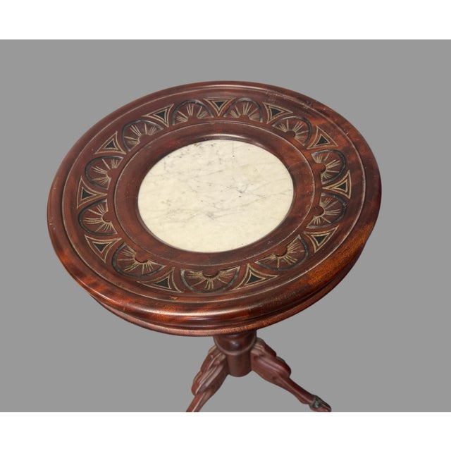 Antique Victorian Style Carved Walnut Inset Marble Top Plant Display Stand For Sale - Image 6 of 10
