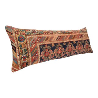 Handmade Authentic Navy-Blue Lumbar Rug Pillow Cushion Cover -16'' X 43'' For Sale