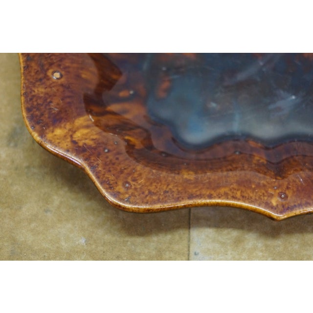 Early 20th Century Antique Ceramic Brown Glazed Scalloped Dish Tray Centerpiece Bowl Compote 11" For Sale - Image 5 of 10