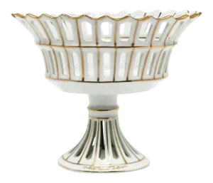 French White and Gold Pierced Porcelain Compote Basket