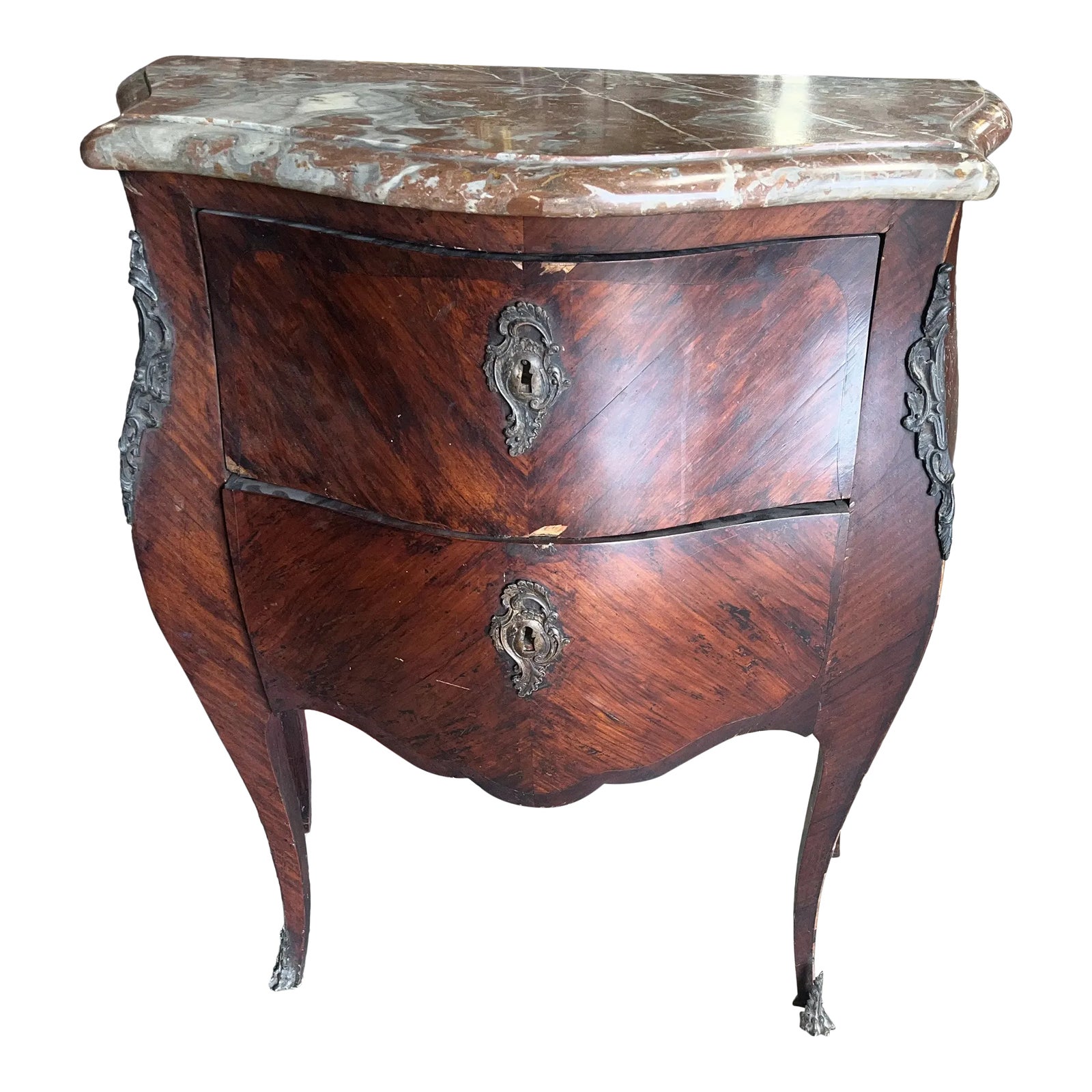 Mid 19th Century Antique French Rouge Marble Top Commode Nightstand ...