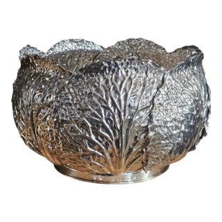 Tiffany & Co. Lg. Sterling Silver Bowl With Leaf Design & Crystal Liner For Sale