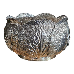 Tiffany & Co. Lg. Sterling Silver Bowl With Leaf Design & Crystal Liner