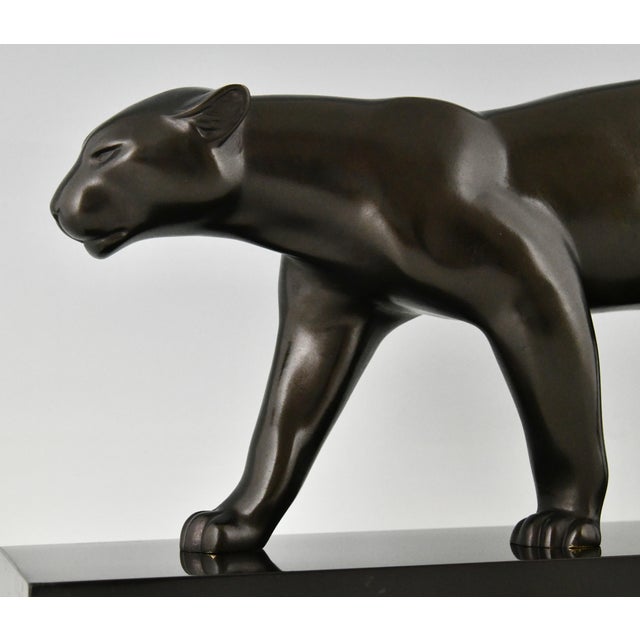 Emile Louis Bracquemond, Sculpture of Walking Panther, 1930, Bronze and Marble For Sale - Image 10 of 14