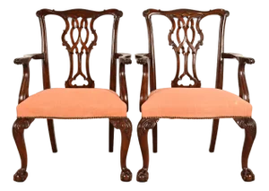 Baker Furniture Chippendale Carved Mahogany Armchairs, Pair