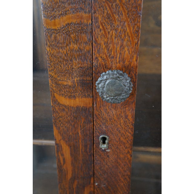 Antique Mission Arts & Crafts Quartersawn Oak Bookcase China Display Cabinet 63" For Sale - Image 6 of 11