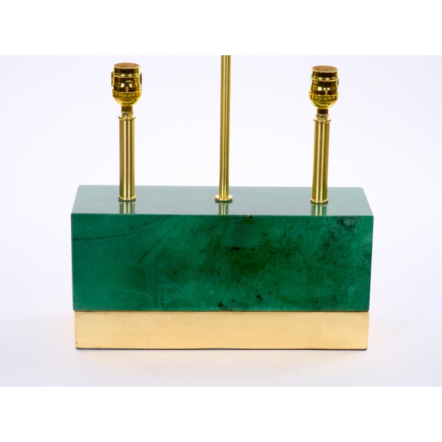 Dark Green Mid-Century Modern Italian Art Deco-Style Dark Green Jade and Brass Table Lamps For Sale - Image 8 of 11