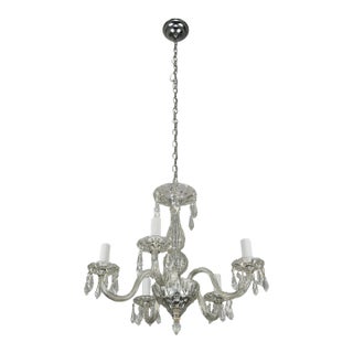 Restored Vintage Art Deco Five Arm Crystal Chandelier For Sale