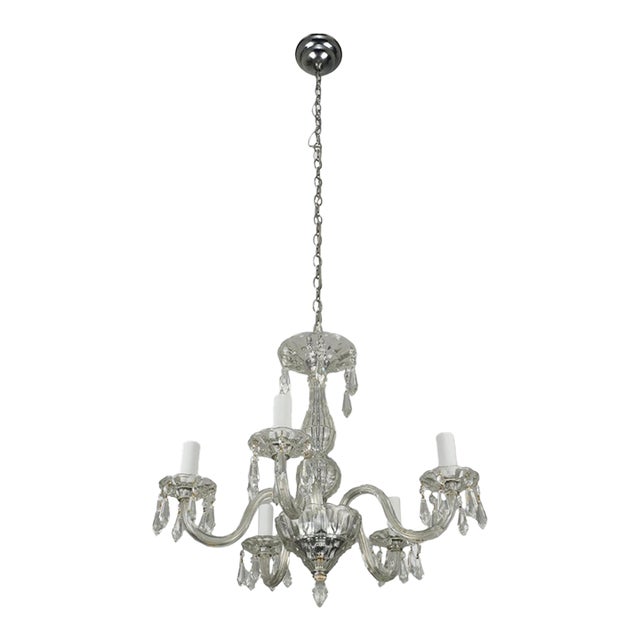 Restored Vintage Art Deco Five Arm Crystal Chandelier For Sale