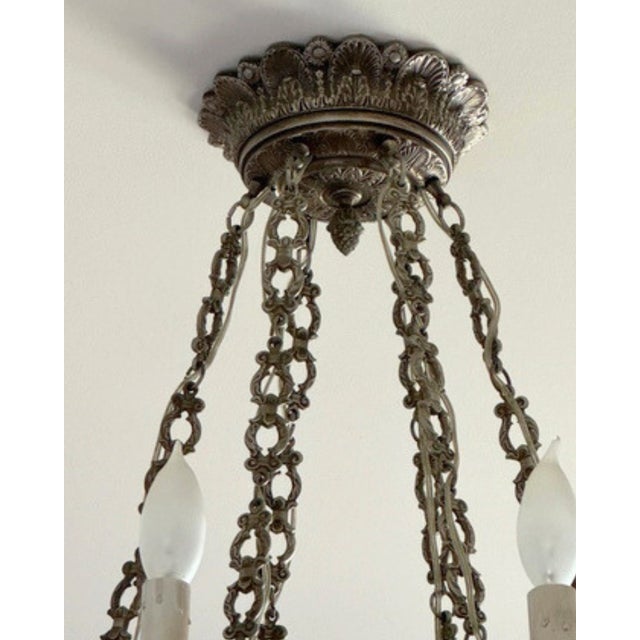 French French Empire Chandelier | 12-Arm Bronze & Black Tole | Circa 1900–1930s For Sale - Image 3 of 8
