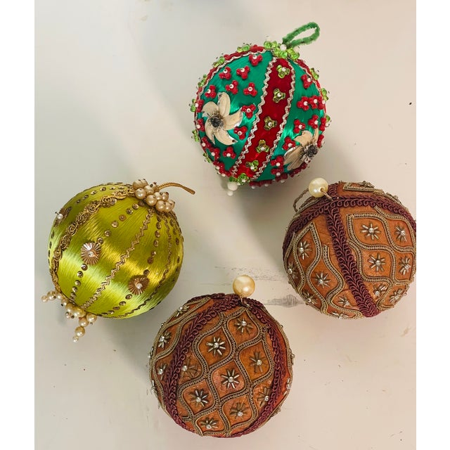 4 pcs large vintage beaded Christmas ornaments.