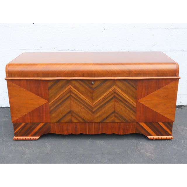 Lane Art Deco Waterfall Inlay Cedar Chest Blanket Trunk 6627 For Sale - Image 14 of 18