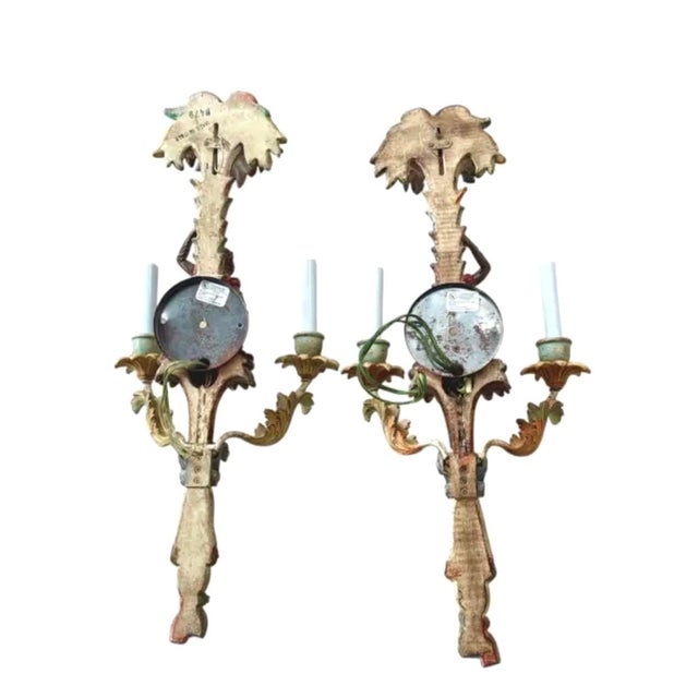 Vintage Italian Carved Wood Monkey Wall Sconces, Hand-Painted - a Pair For Sale - Image 12 of 14