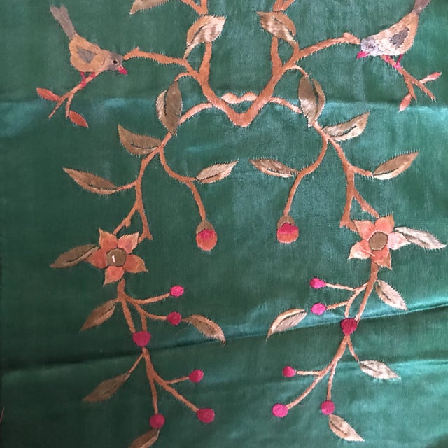 Vintage Asian Embroidered Silk Jade Textile For Sale - Image 5 of 9