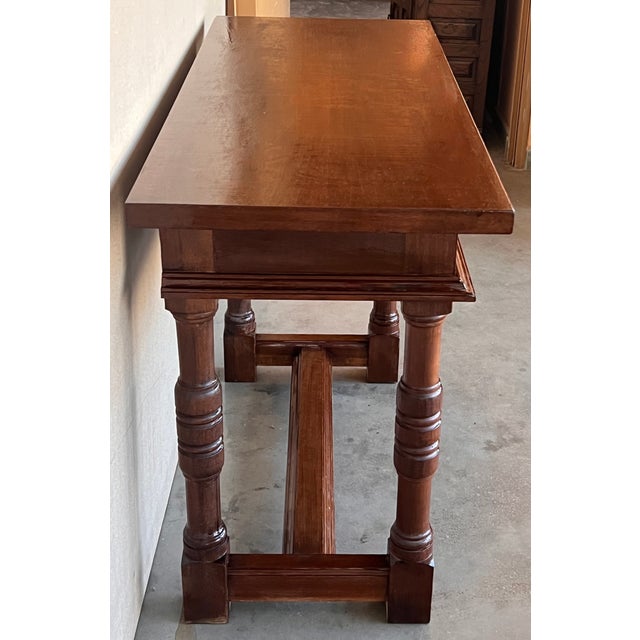 Brown Early 20th Century Spanish Carved Console Table With Two Drawers For Sale - Image 8 of 11