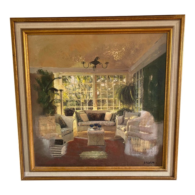 Textile-Enhanced Interior Scene by Sharon Stoneburner – Signed & Framed For Sale