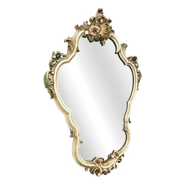 Vintage French Shabby Chic Ornate Wall Mirror For Sale