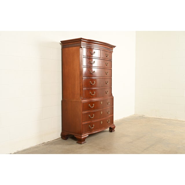 Baker Furniture Company Baker Furniture Georgian Carved Mahogany Nine-Drawer Highboy Dresser, Circa 1980s For Sale - Image 4 of 14