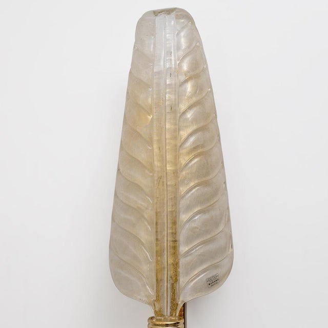 Gold Murano Glass Leaf Wall Sconces with Gold Powder and Brass, Italy, 2000, Set of 2 For Sale - Image 8 of 10