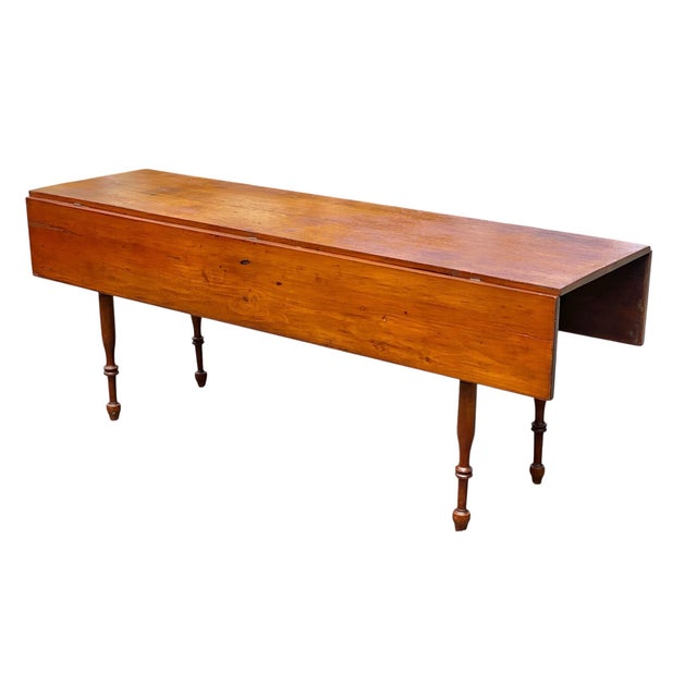 Farmhouse Antique Pumpkin Pine Drop Leaf Harvest Table / Dining Table Long & Narrow For Sale - Image 3 of 12