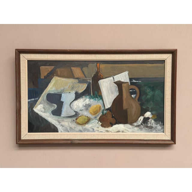 Original modernist oil on canvas – “still life” by inge camill – signed – vintage & framed – 57 × 34 cm (22.4" × 13.4")...