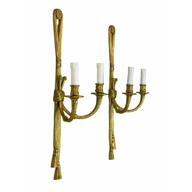 19th Century Louis XVI Style Knot and Tassel Candle Wall Lights, Set of 2 For Sale - Image 15 of 18
