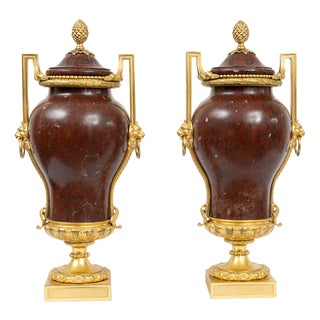 Large 19th Century Napoleon III Vases in Red Griotte Marble and Gilded Bronze, France, Set of 2 For Sale