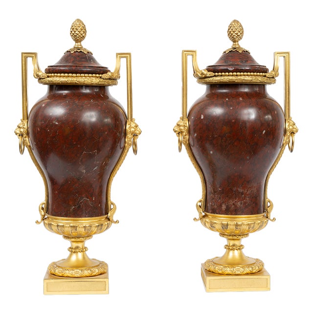 Large 19th Century Napoleon III Vases in Red Griotte Marble and Gilded Bronze, France, Set of 2 For Sale