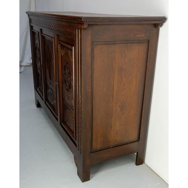 Vintage French Neogothic Style Oak & Wrought Iron Buffet, 1960s For Sale - Image 4 of 18