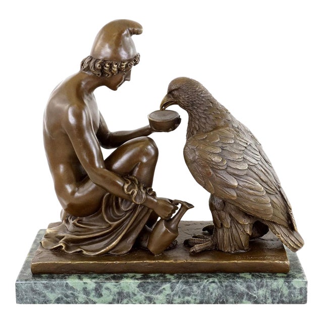 Neo-Classical Nude Bronze Sculpture of Ganymede and Zeus' Eagle For Sale