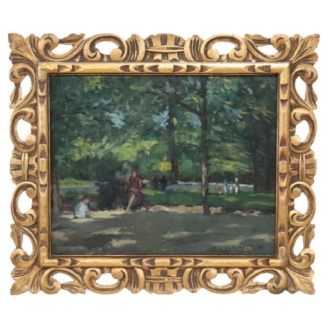People in the Park, Oil Painting on Board, Early 20th Century, Framed For Sale - Image 11 of 11