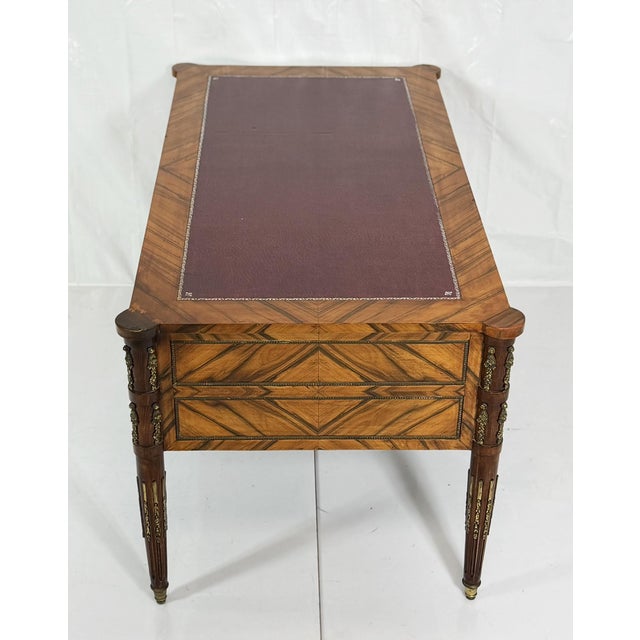 Antique Italian Louis XVI Walnut Bronze Leather Partner’s Writing Desk For Sale In Los Angeles - Image 6 of 18
