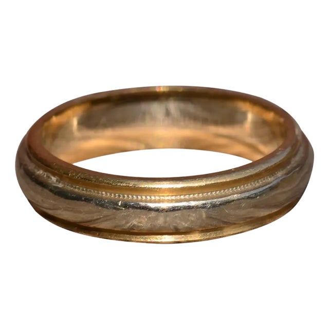 The Abbey Road: Vintage Signed Two-Tone 14 Karat Wedding Band For Sale
