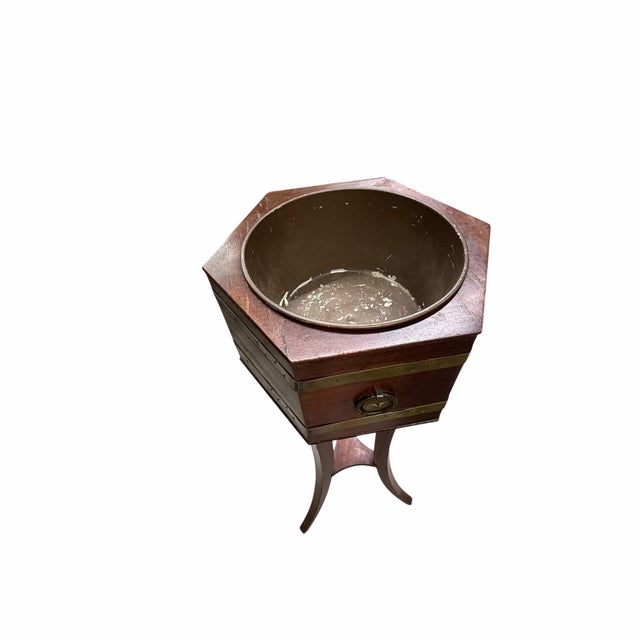 Mid Century Butler Furniture Plant Stand With Knocker Handles and Liner Liner For Sale - Image 6 of 8
