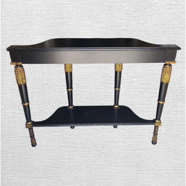 Vintage French Empire Regency Gold Gilt Ebonized Demi Lune Console Table For Sale In West Palm - Image 6 of 15