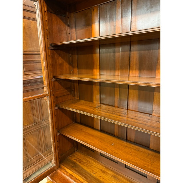 Brass 19th Century American Victorian Solid Walnut Bookcase With Burl Walnut & Wavy Glass, Circa 1890 For Sale - Image 8 of 10
