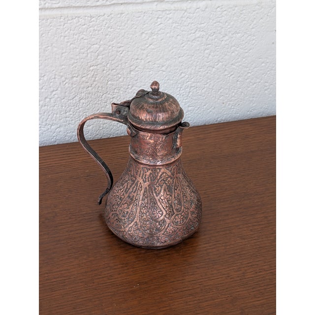 Late 19th Century 19th Century Hand Etched Middle Eastern Tinned Copper Coffee Pot For Sale - Image 5 of 9