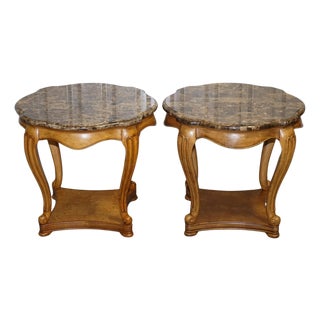 Vintage French Style Side Tables with Faux Marble Tops, Set of 2 For Sale