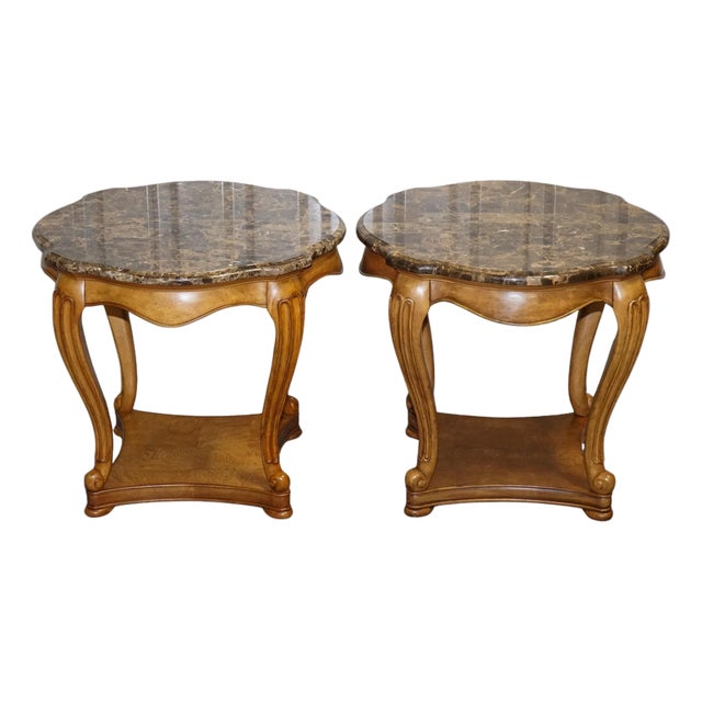 Vintage French Style Side Tables with Faux Marble Tops, Set of 2 For Sale