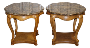 Vintage French Style Side Tables with Faux Marble Tops, Set of 2