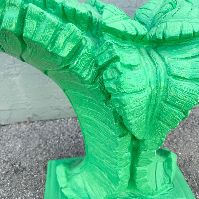 Glass Boho Chic Green Banana Leaf Glass Top Console Table For Sale - Image 7 of 9