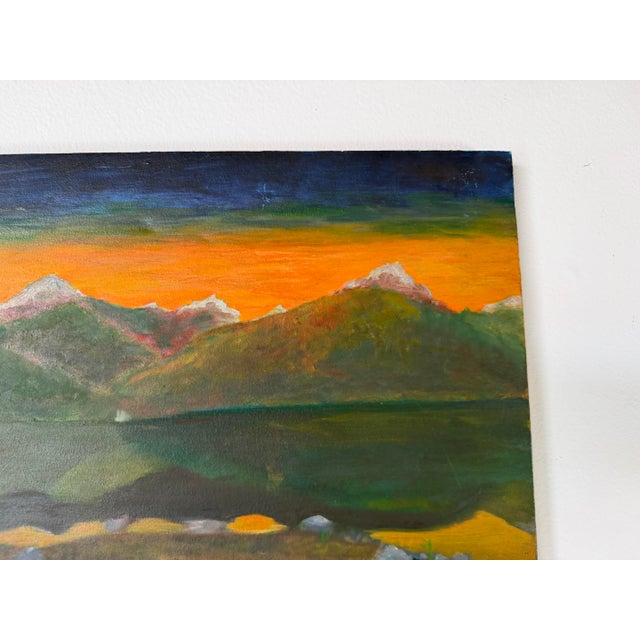 Textile Vintage Expressionist Mountain Landscape Sunset Oil Painting on Canvas – Unframed For Sale - Image 7 of 11