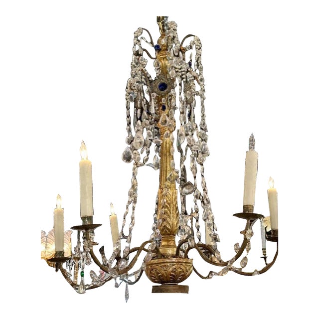 18th Century Italian Giltwood and Crystal Chandelier For Sale