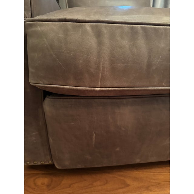 Rh Restoration Hardware Leather Library Swivel Chair With Nailheads For Sale In Chicago - Image 6 of 7