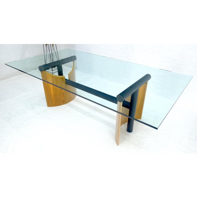Large 48x90 Rectangle 3/4” Thick Glass Top Teak Base Modern Conference Table For Sale - Image 14 of 15