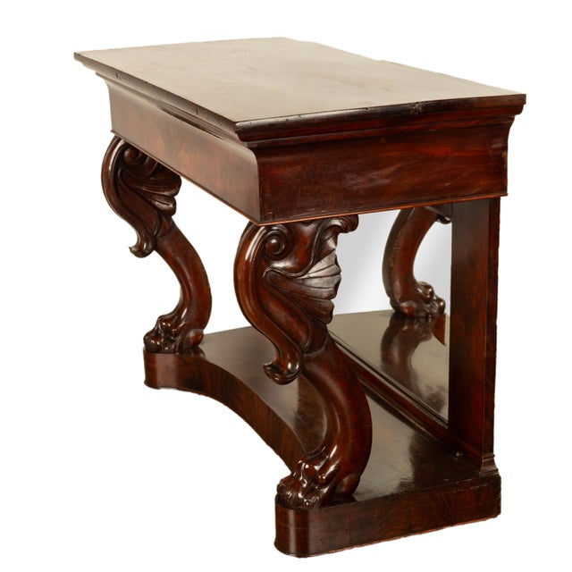 Early 19th Century Antique English William IV Carved Mahogany Mirror Back Pier Console Hall Table For Sale - Image 5 of 12