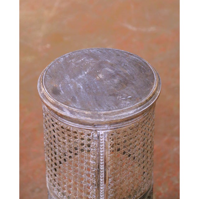 French Mid-Century French Louis XV Carved and Painted Cane Pedestal Side Table For Sale - Image 3 of 8