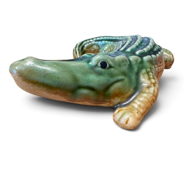 Victorian 19th-Century Majolica-Style Ceramic Alligator Sculpture – Palissy Style For Sale - Image 3 of 7