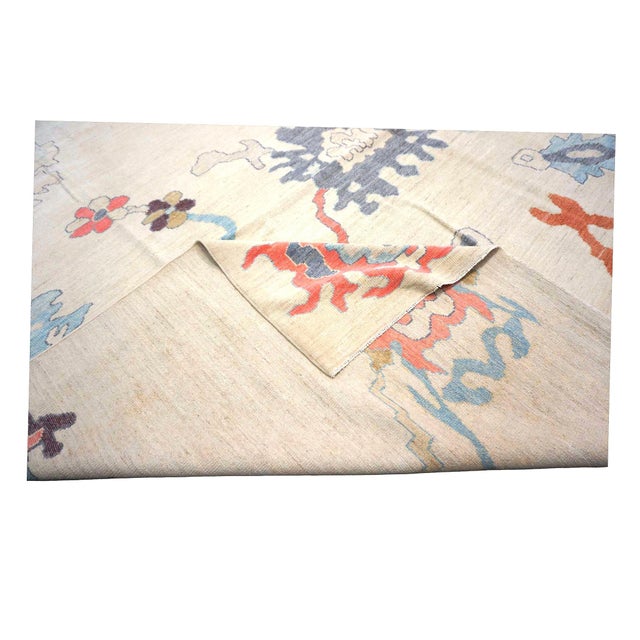 21st Century Turkish Oushak Wool 12x16 Ivory, Orange & Slate Blue Handmade Area Rug #1144180 For Sale - Image 13 of 14
